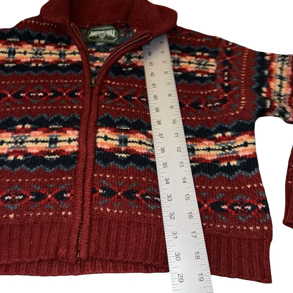 American Eagle‎ Super Soft Red Fair Isle Full Zip Up Cardigan Sweater Size Med
